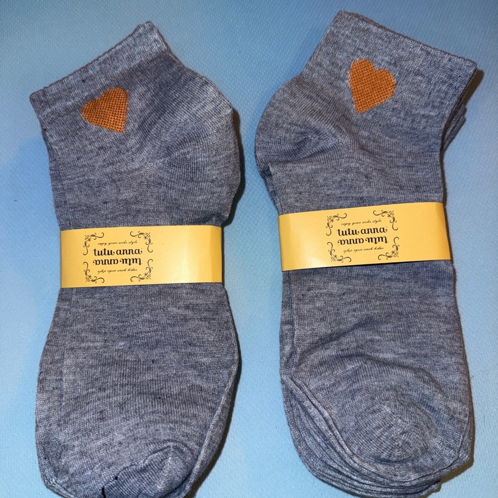 Tutu Anna Ankle Socks Women NEW Marled Gray Orange Embroidered Heart 8 Pairs